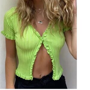 PRINCESS POLLY Zahira Green Ribbed Cardigan Top XS/S